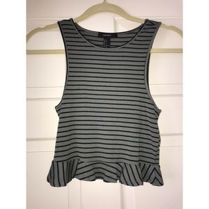 Forever 21 Army Green and Black Stripe Ruffle Tank